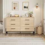 Garvee Cassettiera 6 Cassetti 52" Ampio Spazio Legno MDF Stile Country Moderno Gambe Chic Antiribaltamento Soggiorno Camera Naturale