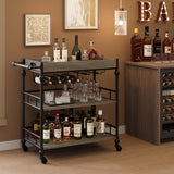 Carrello bar Garvee a 3 ripiani con ruote, portabottiglie, vassoio rimovibile per cucina e soggiorno, grigio, 35,4x15,7x34,1 pollici - nero