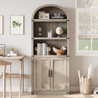 Libreria Garvee con ante, stile rustico, in legno MDF, protezioni angolari in metallo, per soggiorno e ufficio, altezza 71,65 pollici, colore naturale