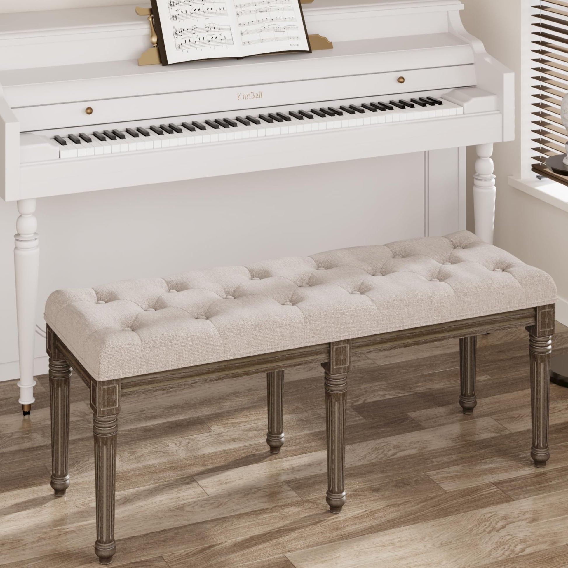 Panca Garvee da 48" con bottoni e gambe in legno, imbottitura morbida, struttura robusta, stile vintage per camera da letto e corridoio
