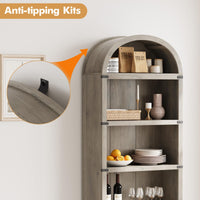 Libreria Garvee con 5 ripiani, stile fattoria ad arco, in legno con protezioni angolari in metallo per soggiorno e ufficio, 71,65" x 29,92" x 11,88" in legno naturale