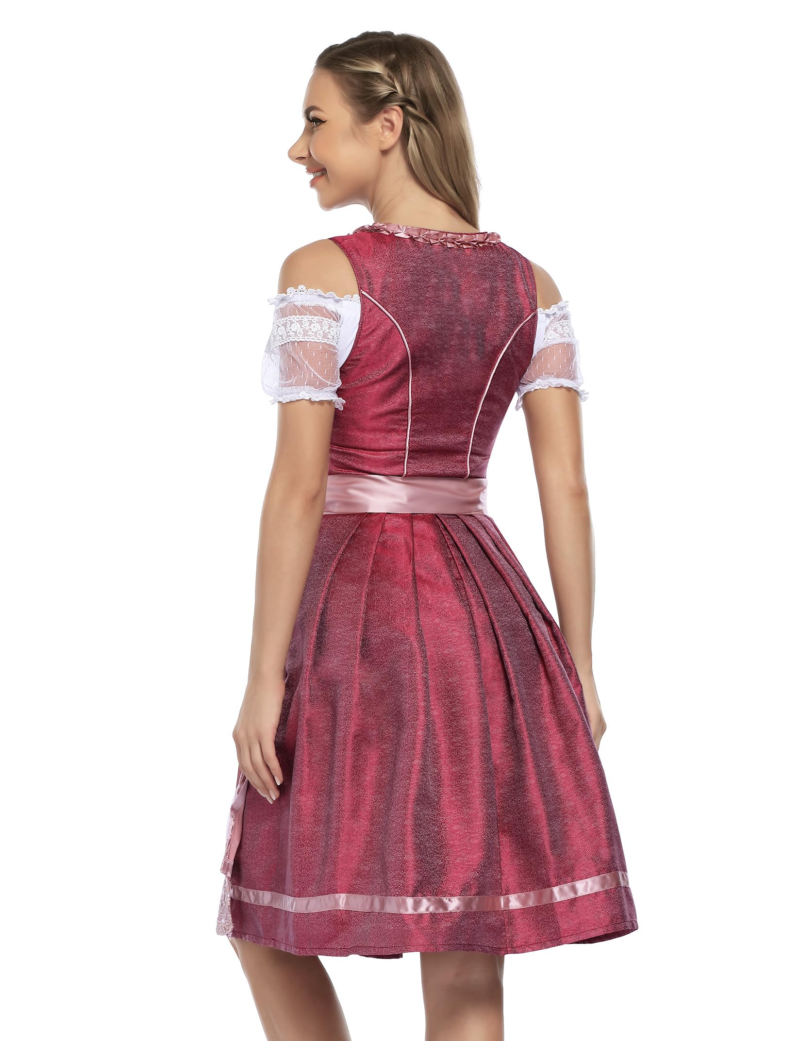 Garvee Dirndl, costume tradizionale da donna, due pezzi, lunghezza media, con grembiule in pizzo, adatto per l'Oktoberfest, colore rosa, qualità premium, taglia 34