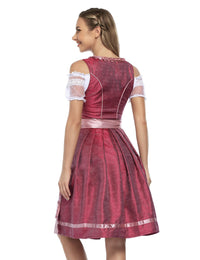 Garvee Dirndl, costume tradizionale da donna, due pezzi, lunghezza media, con grembiule in pizzo, adatto per l'Oktoberfest, colore rosa, qualità premium, taglia 34