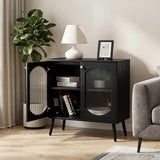Garvee Sideboard Küchenschrank Mit 2 Glastüren, Massivholz, Vintage Design Für Küche Und Wohnzimmer, 80x39x80.5cm, Holzfarben
