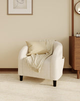 Garvee Poltrona Accent in Bouclé Beige con Braccioli Curvi e Schienale Avvolgente per Soggiorno e Ufficio, Leggera con Tasca Laterale - Beige