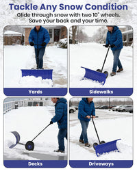 Pala da neve Garvee con ruote, lama in acciaio da 36", regolabile in 5 posizioni, impugnatura ergonomica, base in plastica, ruote in gomma da 9,3" per vialetti