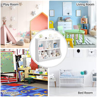 Libreria portagiochi per bambini Garvee con 3 scomparti aperti e 2 contenitori basculanti per camera da letto e sala giochi, in legno, 36x11x31 cm, colore legno naturale