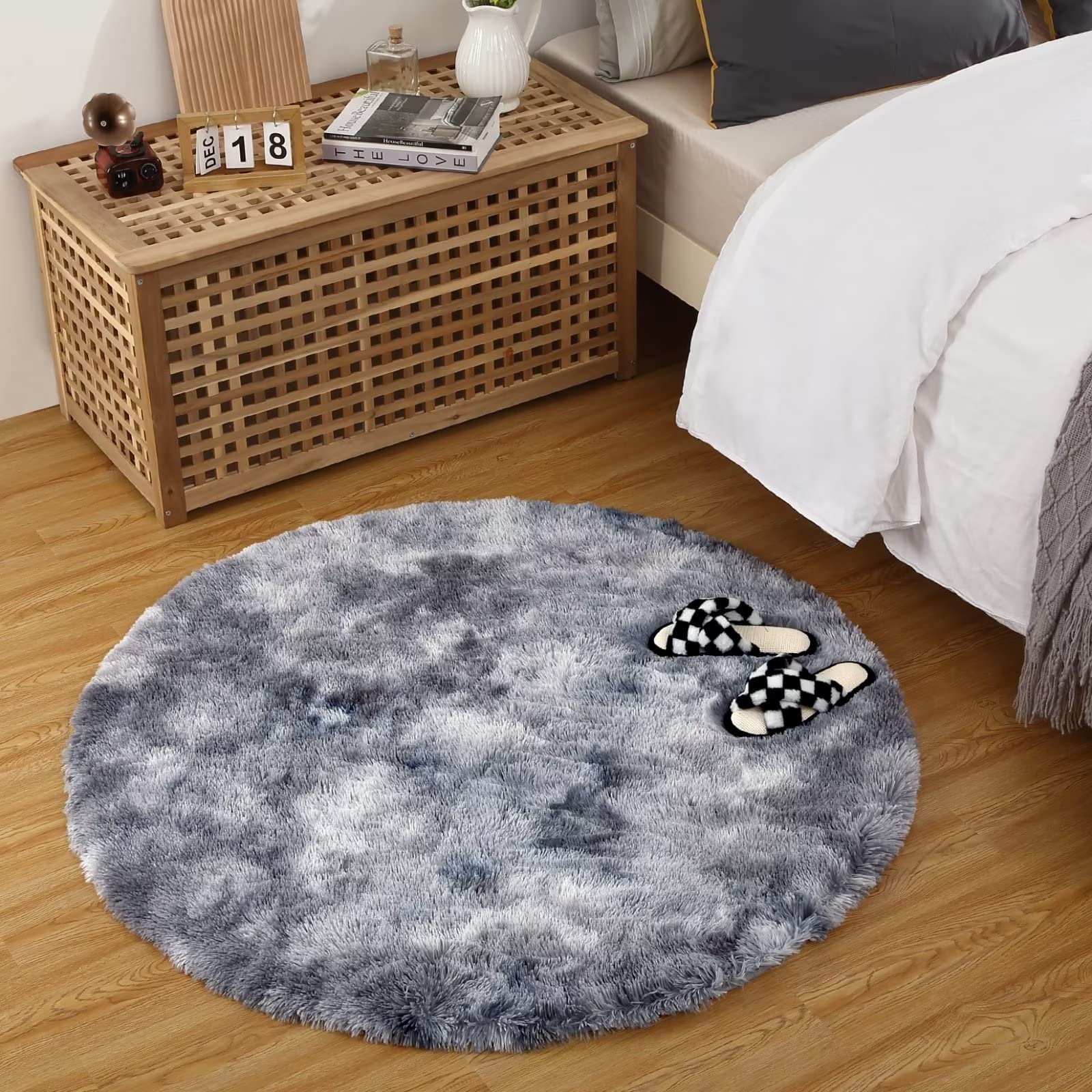Tappeto rotondo Garvee Fluffy da 2'7,5" per cameretta dei bambini, grigio, morbido e soffice, in velluto e spugna, antiscivolo e fonoassorbente, per camerette di neonati e adolescenti.