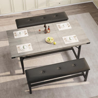 Tavolo da pranzo estensibile Garvee da 63" per 4-8 persone, grigio retrò, 3 pezzi, MDF e metallo, salvaspazio per appartamenti