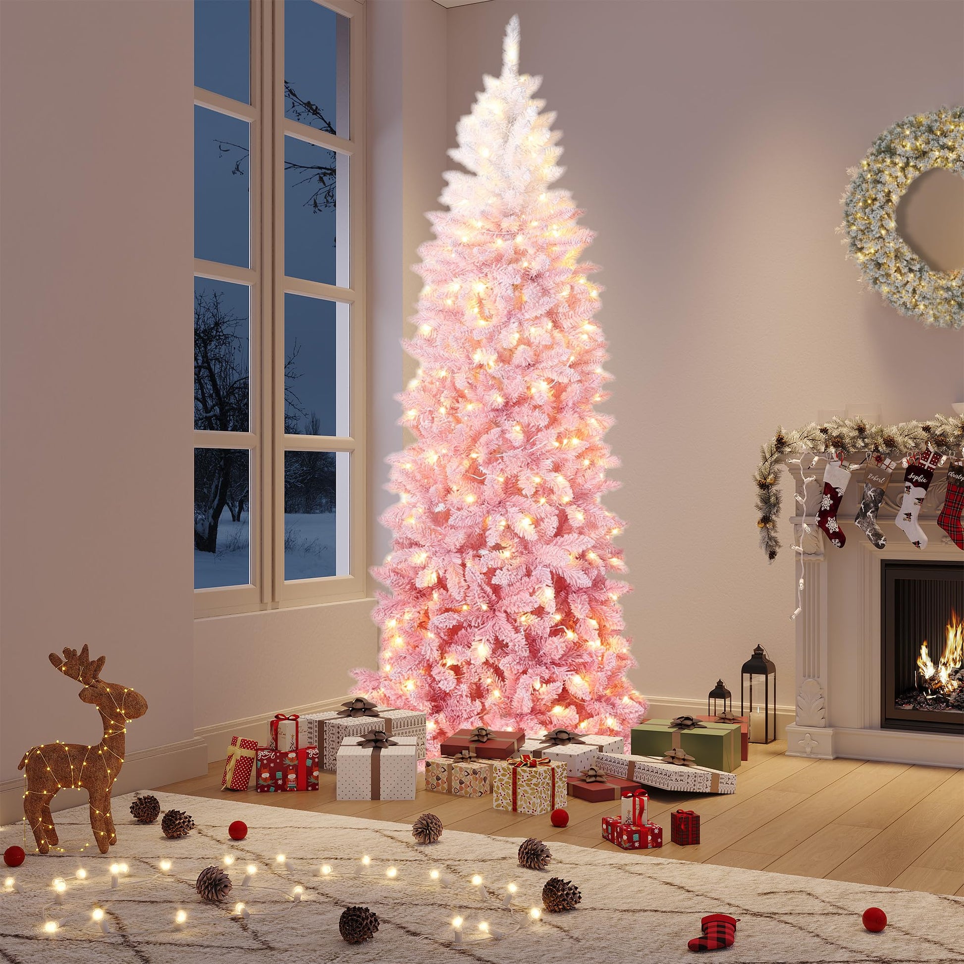 Albero di Natale artificiale Garvee da 180 cm rosa con 130 LED per l'illuminazione delle feste natalizie