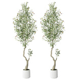 Garvee Albero d'Ulivo Artificiale 7 ft con 96 Frutti e 1152 Foglie, Vaso in Ceramica Bianca, Design Regolabile, Arredo Casa Moderna - Green7Ft(2Pcs)