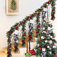 Garvee Set di 3 calze natalizie a quadri Buffalo da 20" con risvolto in peluche per camino e albero di Natale, grandi, a quadri bianchi e neri