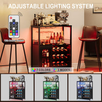Mobile bar per vino Garvee con luce LED, ripiani regolabili, porta a rete, MDF e metallo, 36 pollici, cucina e sala da pranzo, base stabile, nero
