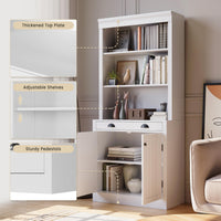 Libreria Garvee alta 71" con cassetto, 5 ripiani, ripiani regolabili, legno, ante a persiana, bianca per soggiorno e ufficio, robusta e versatile