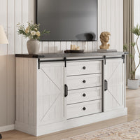 Mobile porta TV Garvee con 4 cassetti, ante scorrevoli, stile rustico, 65 pollici, bianco per camera da letto e soggiorno