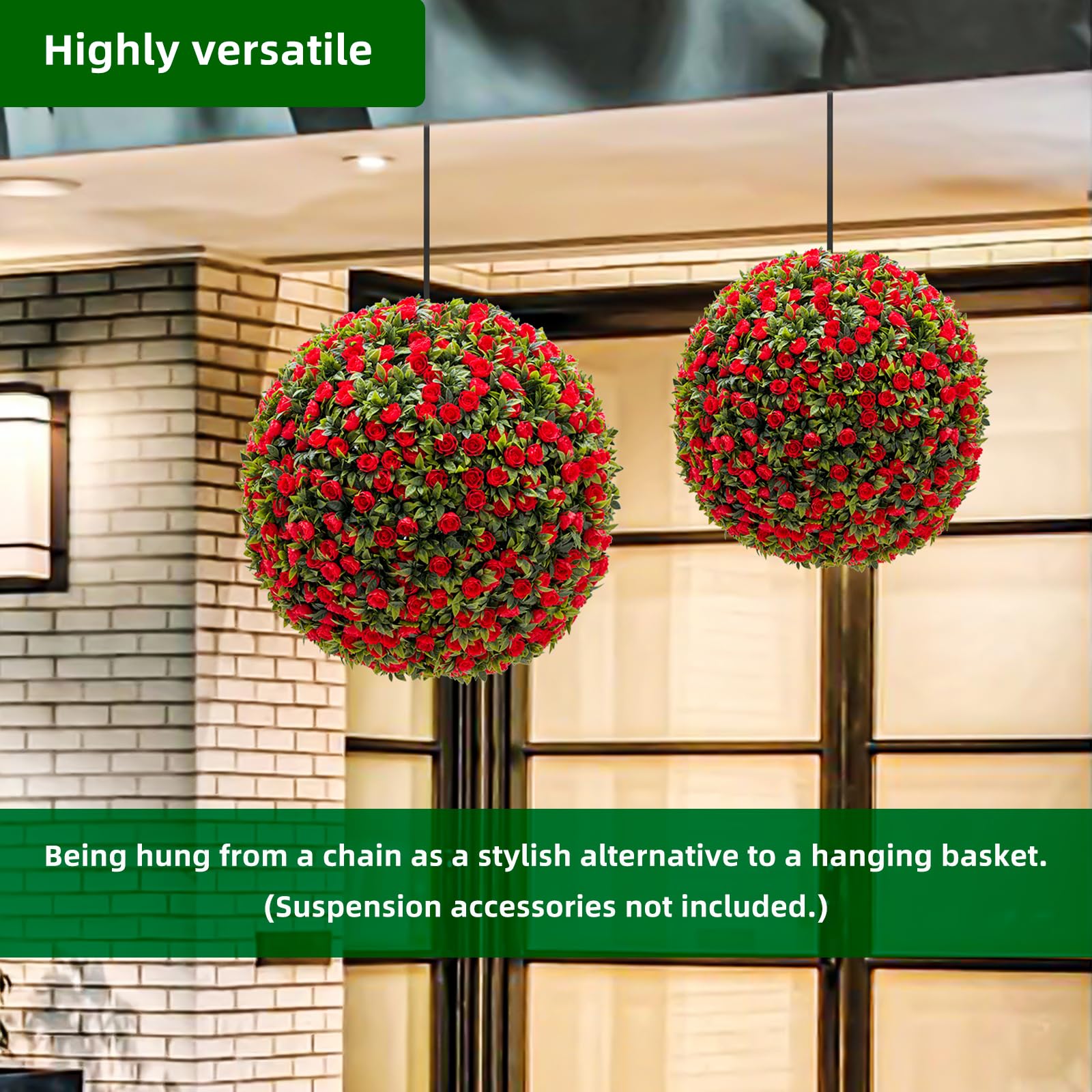 Garvee 15 pollici sfere di fiori artificiali topiari 2 pezzi, resistenti alle intemperie, materiale PE, decorazione da giardino e matrimonio, verde