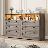 Garvee Cassettiera Grigia in Legno 6 Cassetti con LED USB Presa per Camera e Soggiorno, Moderna, Stabile, Antiribaltamento - Grigio_1