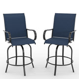 Garvee Set 2 Sgabelli Da Bar Girevoli 360° Con Schienale Alto E Braccioli, Tessuto Textilene Resistente, Altezza Bar, Patio E Giardino, Nero - Blue