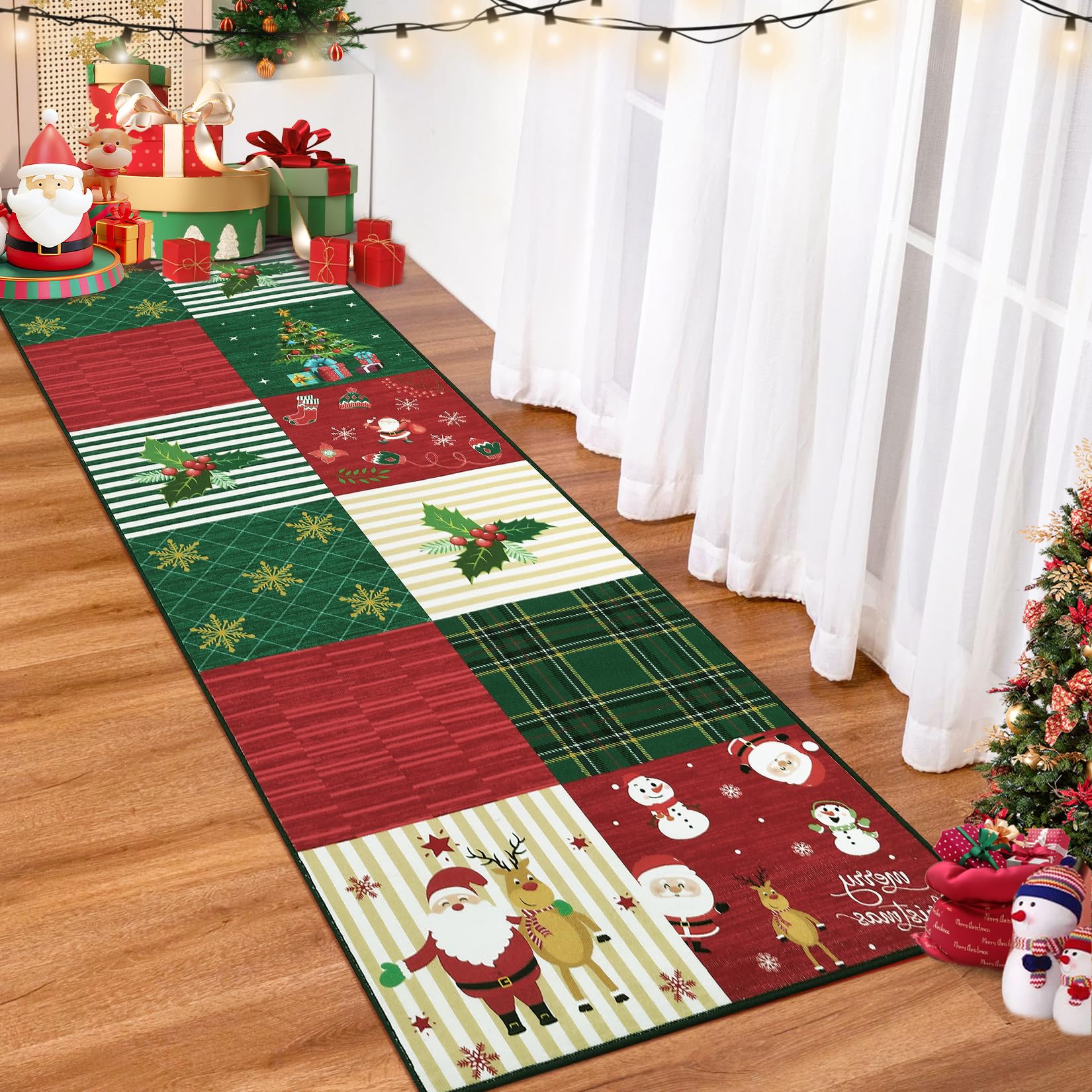 Tappeto natalizio Garvee rosso/verde antiscivolo lavabile 60 x 180 cm