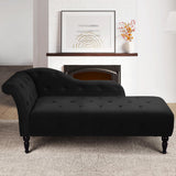 Garvee Chaise Lounge Imbottita Velluto Nero, Bracciolo Sinistro, 115° Schienale, Legno, Camera e Soggiorno, 154 cm - Black