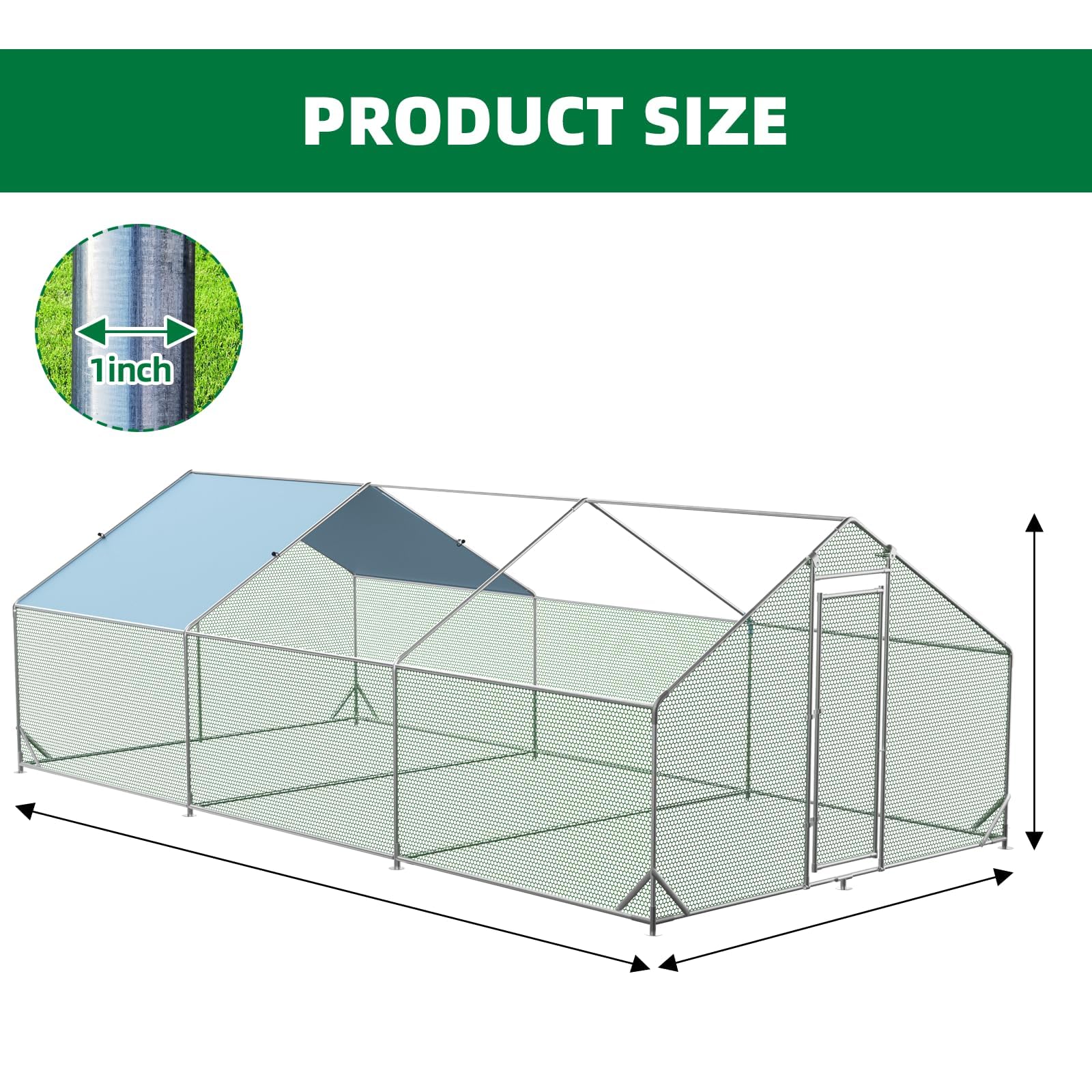 Pollaio in metallo Garvee Large 3 x 6 x 1.95 m – Tre scomparti, struttura in tubo di acciaio triplo rinforzato per giardino e fattoria