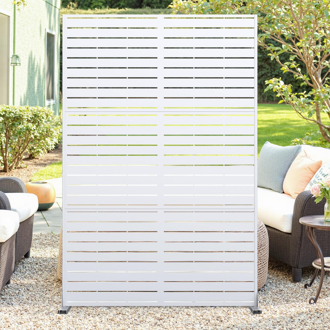 Garvee Recinzione in metallo per la privacy, 72"x47", antiruggine, resistente alle intemperie, con verniciatura a polvere, a 3 pannelli, autoportante, per giardino, terrazza, balcone
