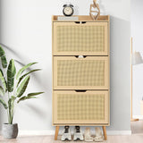 Garvee Mobile Porta Scarpe Organizzatore Salvaspazio con 3 Cassetti in Rattan per Ingresso e Corridoio 98.25x60 cm x23.5 cm Naturale