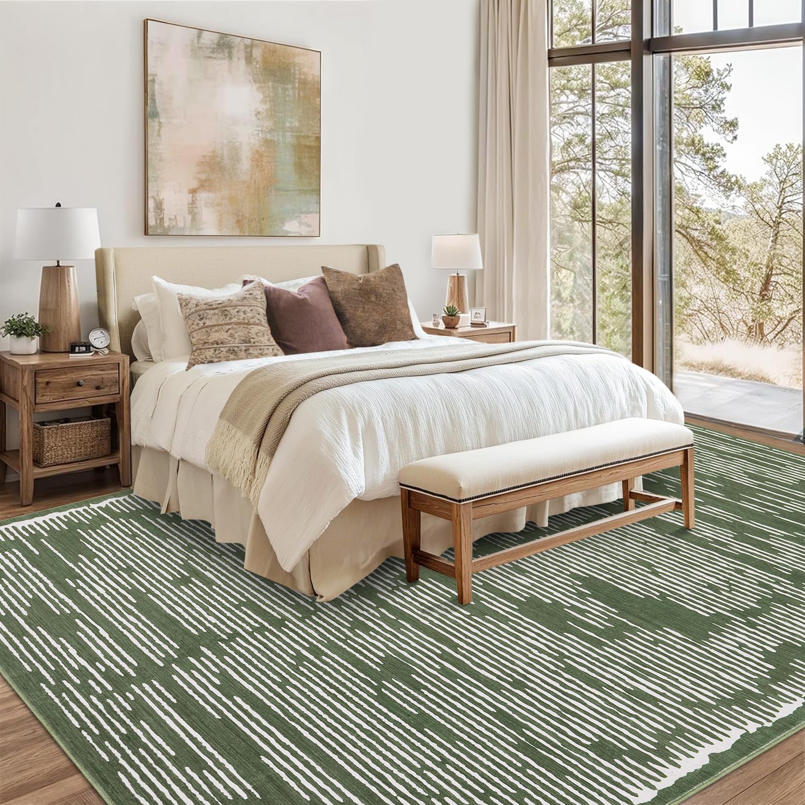 Tappeto a pelo corto Garvee 200x290cm verde militare per soggiorno e camera da letto lavabile morbido antiscivolo