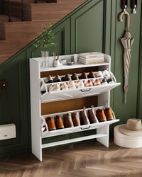 Garvee Scarpiera con 2 cassetti pieghevoli, scarpiera rustica per corridoio e ingresso, bianca, salvaspazio