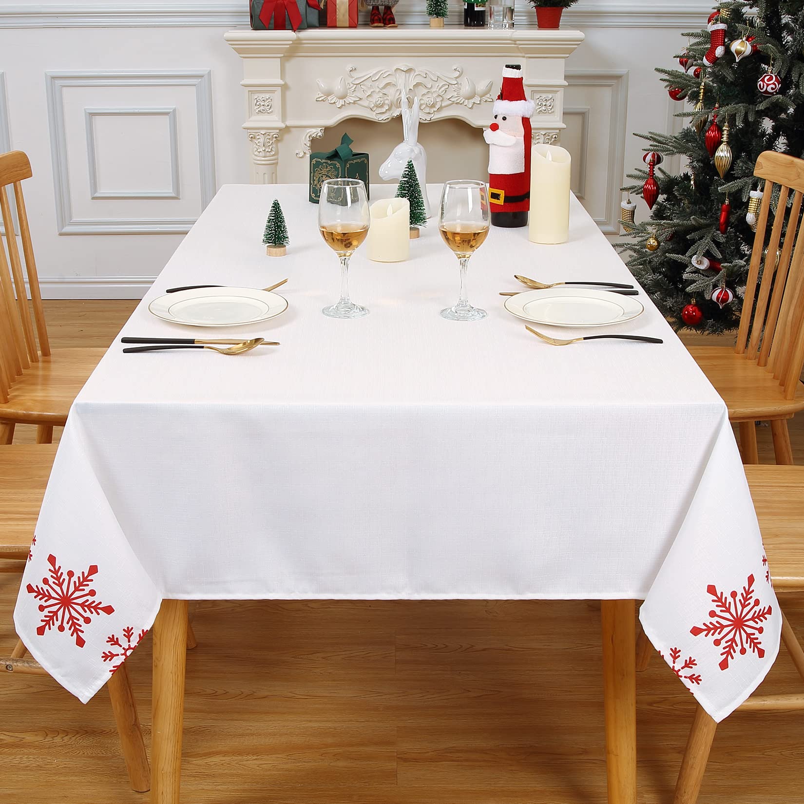 Tovaglia rettangolare Garvee Kerst con fiocchi di neve, idrorepellente, antipiega, 54x79 pollici, bianca, decorazione natalizia e di Capodanno