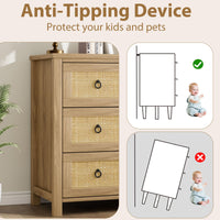Cassettiera in rattan Garvee da 29" in legno per camera da letto, 3 cassetti, robusta, molto spaziosa, soggiorno, cameretta dei bambini