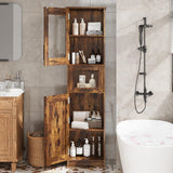 Mobiletto da bagno Garvee, alto e stretto, 170 cm, con 2 ante e 1 cassetto, marrone vintage, ripiani regolabili, salvaspazio per bagno, corridoio e soggiorno. - Marrone