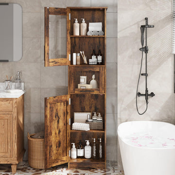 Mobiletto da bagno Garvee, alto e stretto, 170 cm, con 2 ante e 1 cassetto, marrone vintage, ripiani regolabili, salvaspazio per bagno, corridoio e soggiorno.