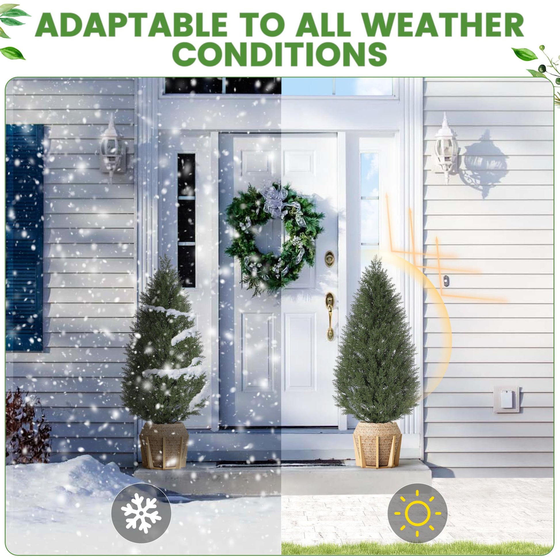 Garvee Set di 4 piedi di albero artificiale in cedro topiario, resistente ai raggi UV, resistente alle intemperie, materiale PE, 2 pezzi, per giardino e patio, verde
