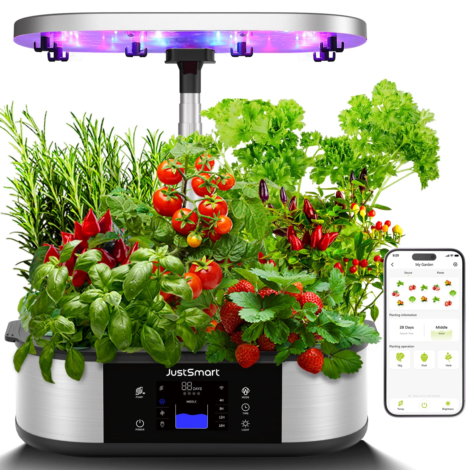 Garvee Sistema Idroponico Smart WiFi Garden 12 Pods con 5 Modalità LED 30W, Altezza Regolabile 20-76cm, Serra Interna per Erbe e Piante, Timer Automatico
