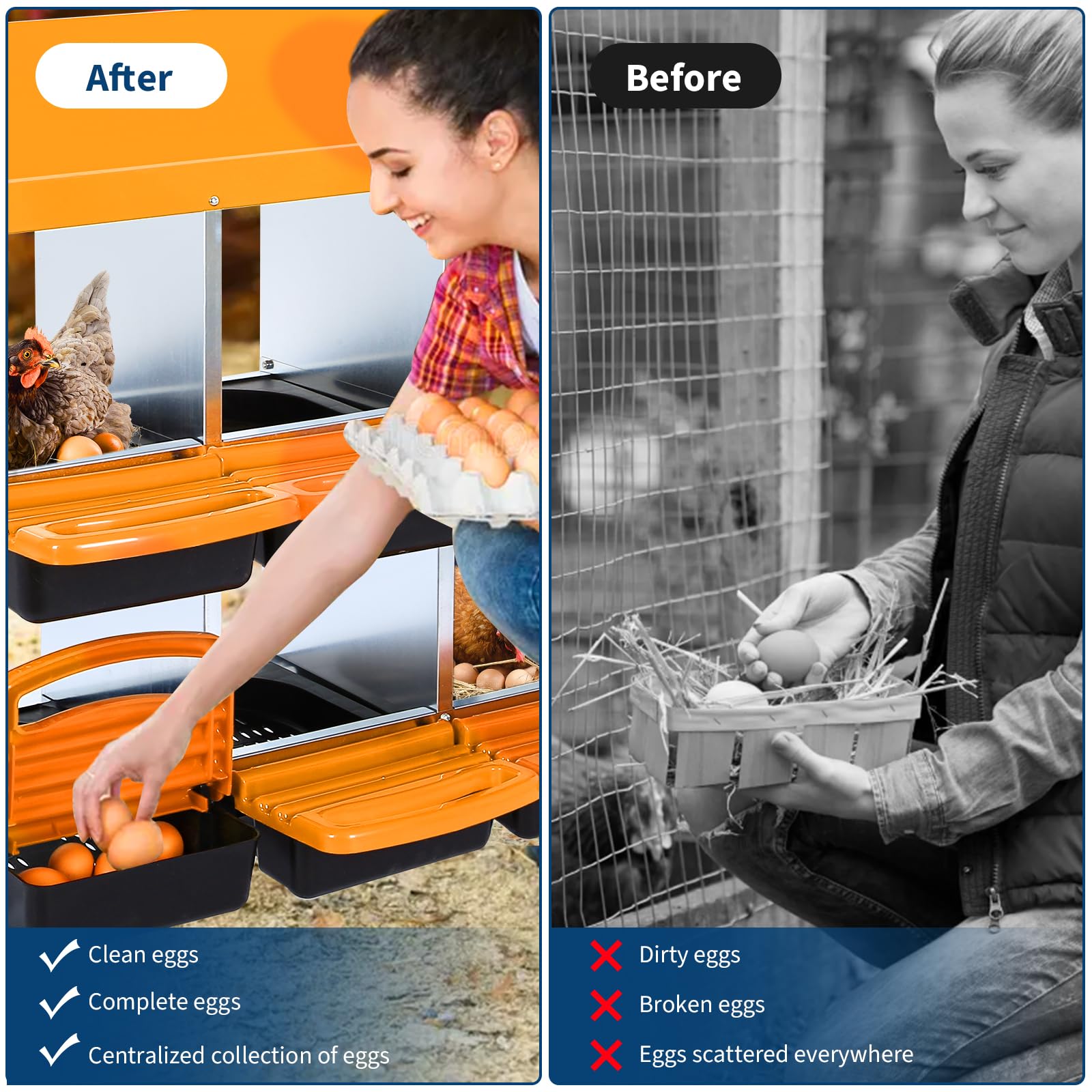 Nido per polli Garvee a 2 piani con 6 scomparti, in metallo, tetto impermeabile, pavimento antiscivolo, arrotolabile per pollaio