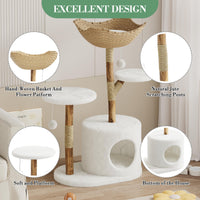 Tiragraffi in legno naturale Garvee da 43'' con cesto in rattan per soggiorno, stabile per gatti di grandi dimensioni, design moderno, morbido peluche