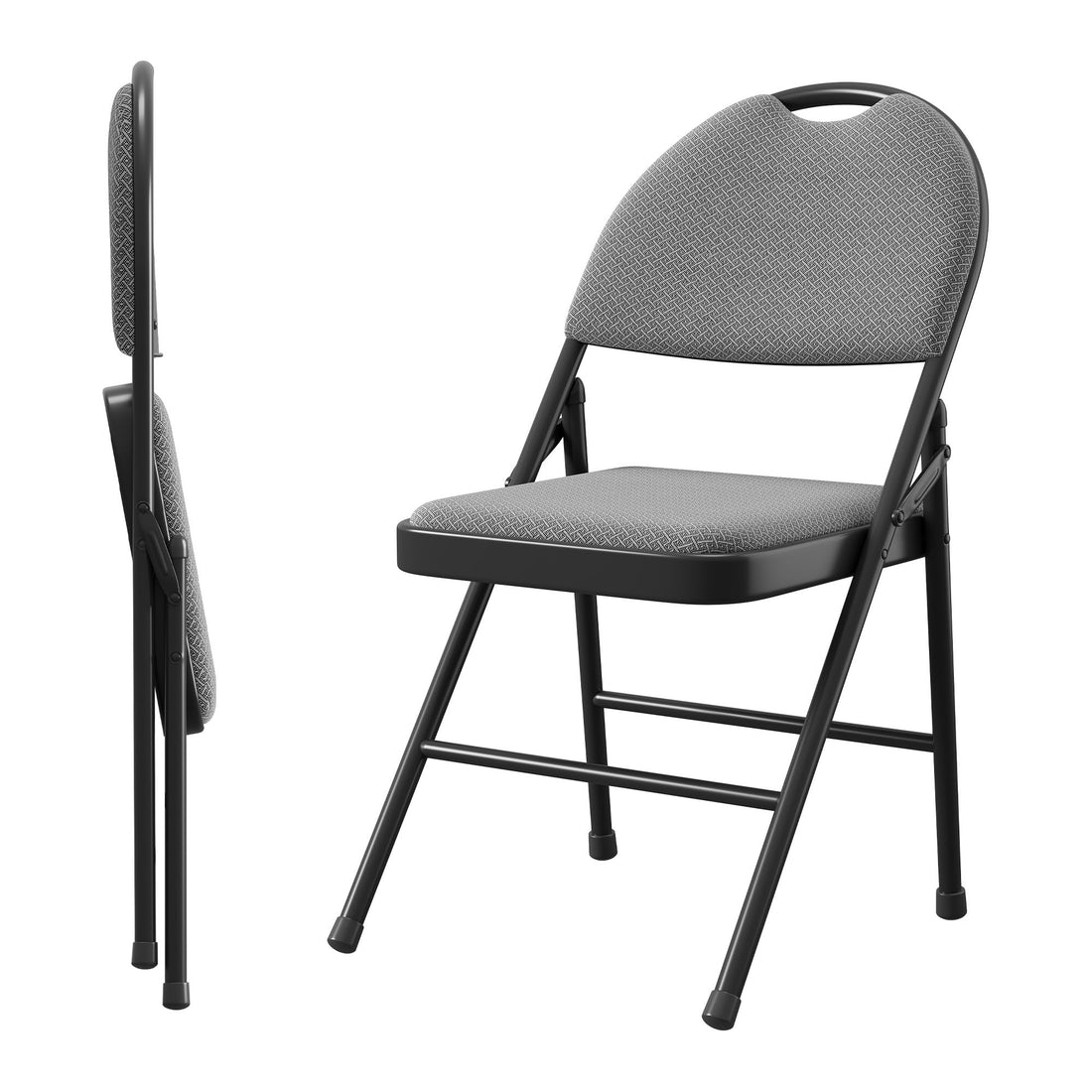 Garvee Set di 2 sedie pieghevoli con imbottitura in similpelle, struttura in metallo, ergonomiche, pieghevoli, piedini antiscivolo, grigio, per ufficio e uso esterno