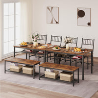 Set da pranzo Garvee per 4 persone con portabottiglie, tavolo rettangolare marrone retrò, MDF e acciaio, salvaspazio, ideale per appartamenti