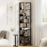 Garvee Libreria Stretta a 6 Ripiani Industriale in MDF e Metallo, Salvaspazio per Soggiorno e Ufficio, 168x30x30 cm, Colore Rustico