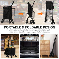 Carrello della spesa Garvee con saliscale e ruota a 360°, pieghevole, cestino impermeabile in Oxford 600D, robusto per la spesa e il campeggio, nero, grande