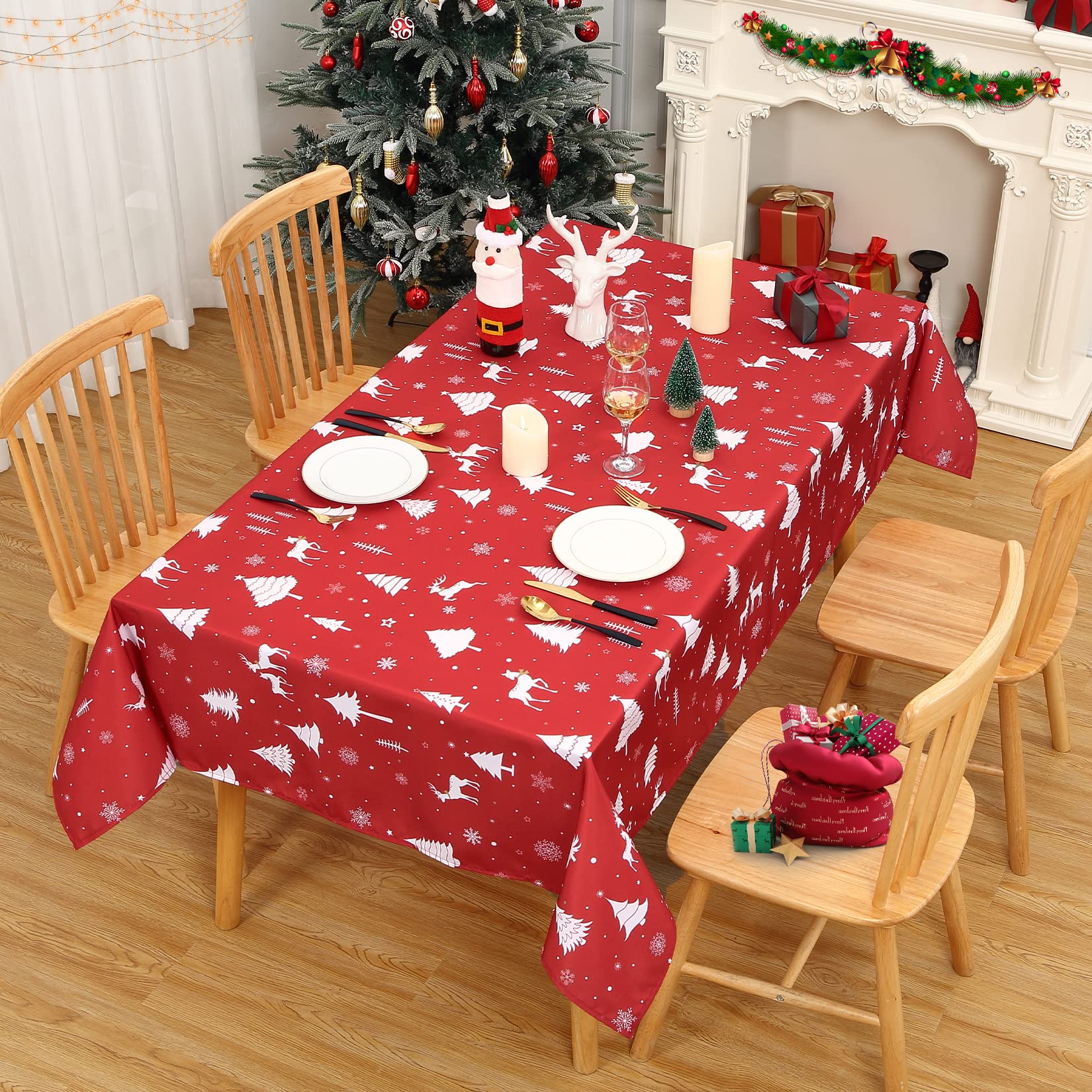 Tovaglia natalizia rettangolare Garvee con motivo a cervo, impermeabile, lavabile, in poliestere, decorazione per feste, 137x275 cm, per cucina e sala da pranzo