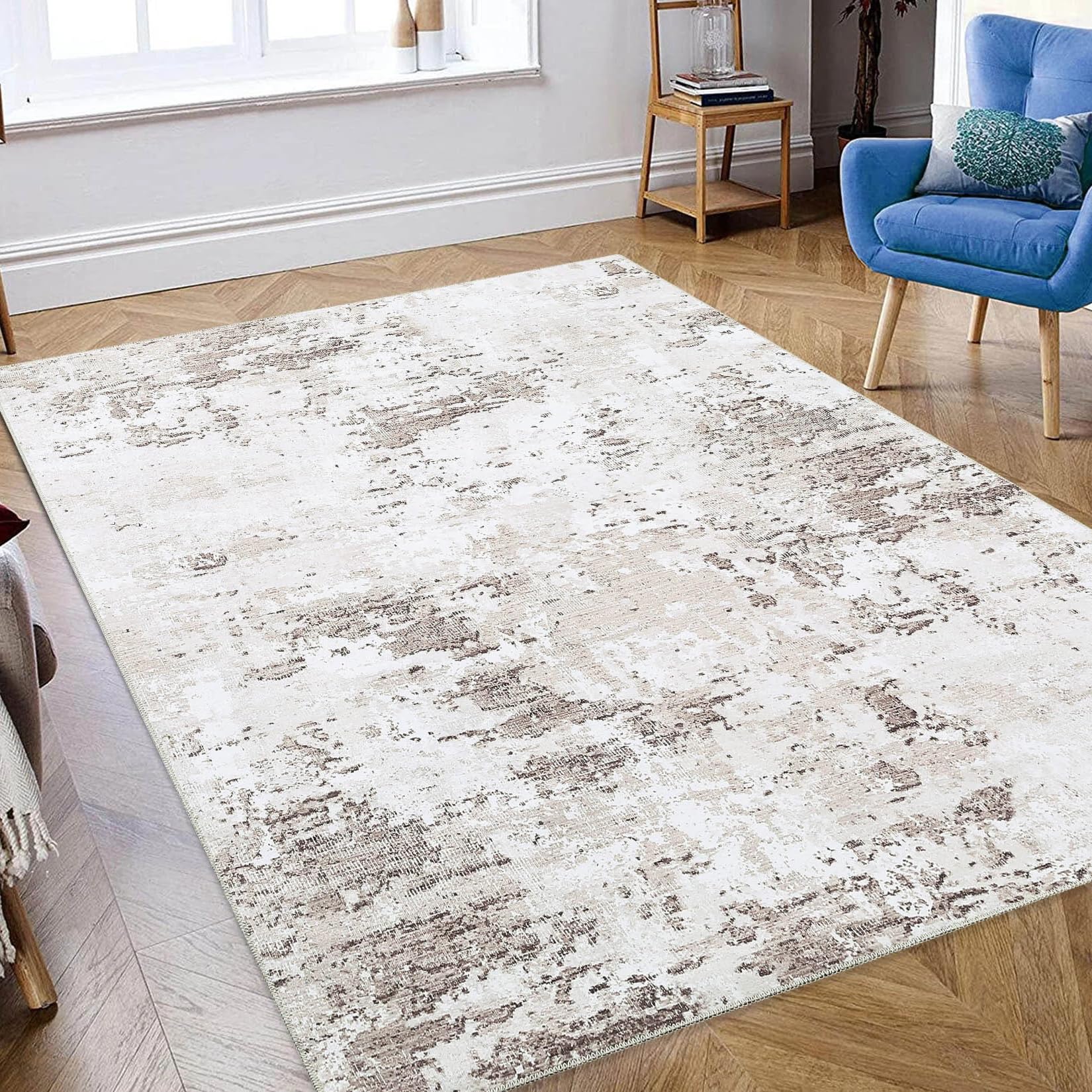Tappeto moderno astratto Garvee, lavabile, tappeto per soggiorno e camera da letto, 120x170 cm, beige