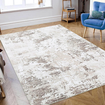 Tappeto moderno astratto per soggiorno Garvee 120x170 cm beige, lavabile, antiscivolo, a pelo corto, per ufficio e camera da letto