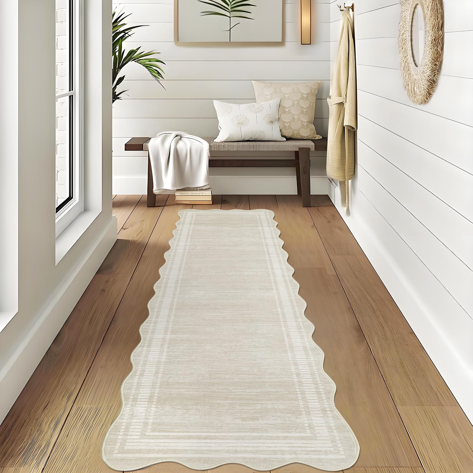 Tappeto da corridoio Garvee lavabile, 2x6 piedi, antiscivolo, antimacchia, in poliestere color crema, per cucina e corridoio