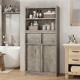 Garvee Mobiletto Alto per Bagno con Ante e 2 Cassetti, Organizzatore 130 cm H, MDF Verniciato, Resistente all'Acqua e Antiribaltamento, Bianco, Multiuso - Grey