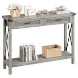 Garvee Tavolo da Ingresso Bohemien con Cassetti in Rattan, Consolle in Legno 43" per Soggiorno e Ingresso, Design Rustico, Grigio - Come mostrato