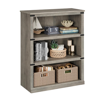 Libreria Garvee Triple Wide a 4 ripiani, grande, robusta, in legno industriale grigio, 40" H x 31,5" W x 12,2" D, soggiorno