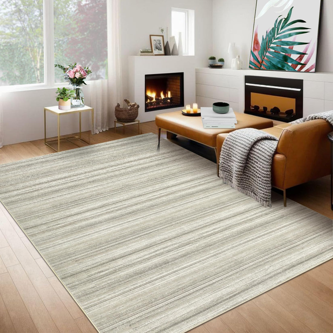 Tappeto a pelo corto Garvee 160x230cm, lavabile, beige, moderno, antiscivolo, per soggiorno, camera da letto, sala da pranzo