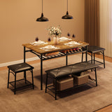 Garvee Set Tavolo da Pranzo Industriale per 4 Persone con Piano in Legno e Sedute Imbottite, Struttura in Metallo Robusto, Design Salvaspazio, Perfetto per Cucina e Sala da Pranzo, Dimensioni Standard, Colore Naturale - Marrone Rustico